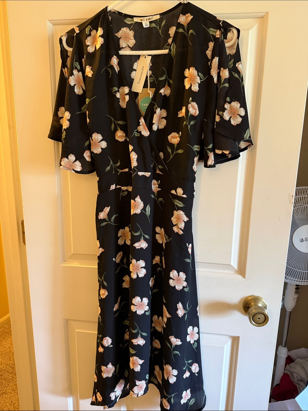 miami Black Floral V-Neck Midi Dress